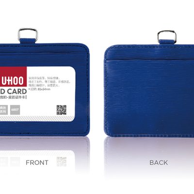 UHOO 6807 Pu Material Horizontal ID Card Holder for Office and School _ Dark Blue