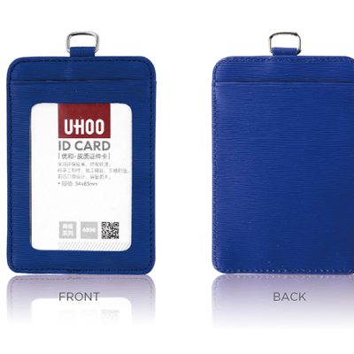 UHOO 6808 Pu Material Vertical ID Card Holder for Office and School_Dark Blue