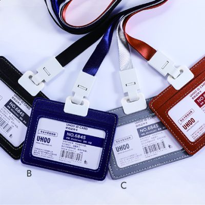 UHOO 6845 Horizontal PU Leather Badge Holder(12pcs/box)_Grey